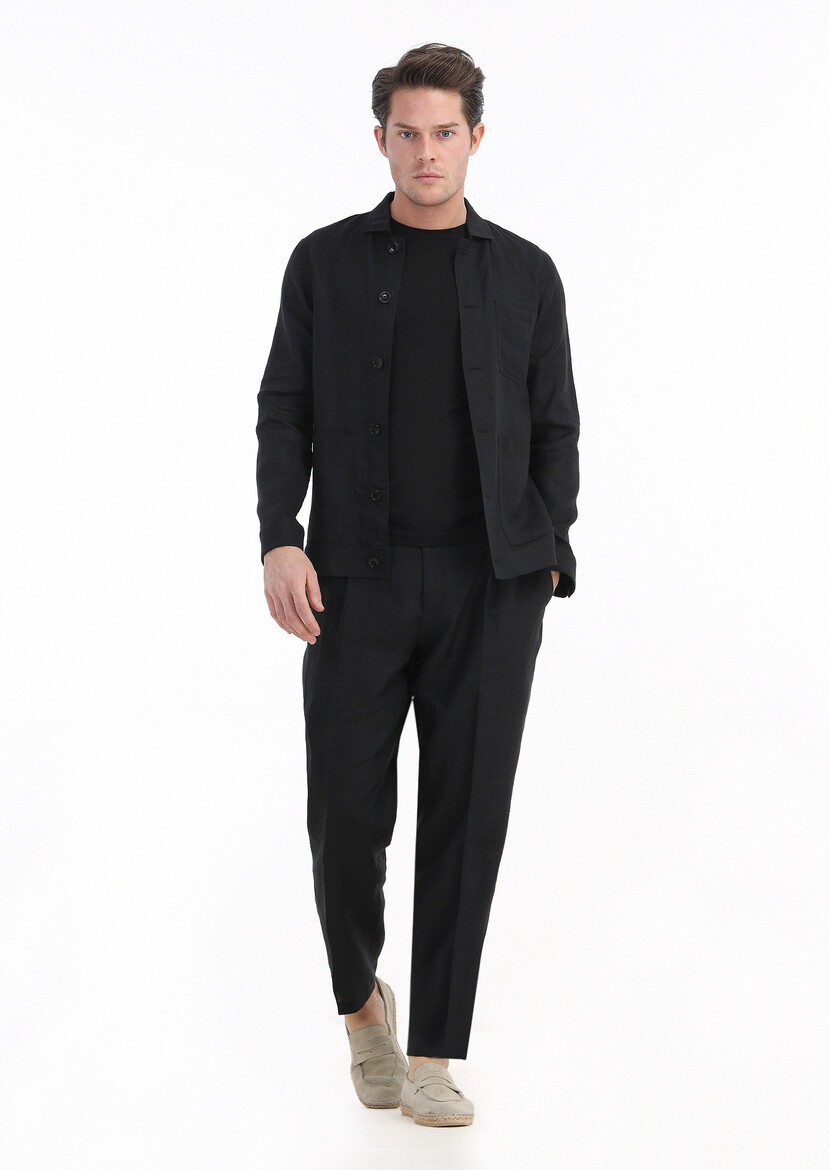 Black Plain Casual Fit 100% Linen Suit - 1