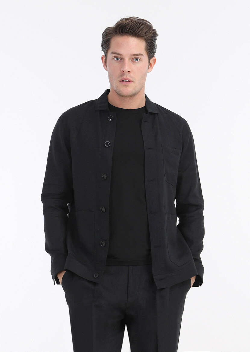 Black Plain Casual Fit 100% Linen Suit - 3