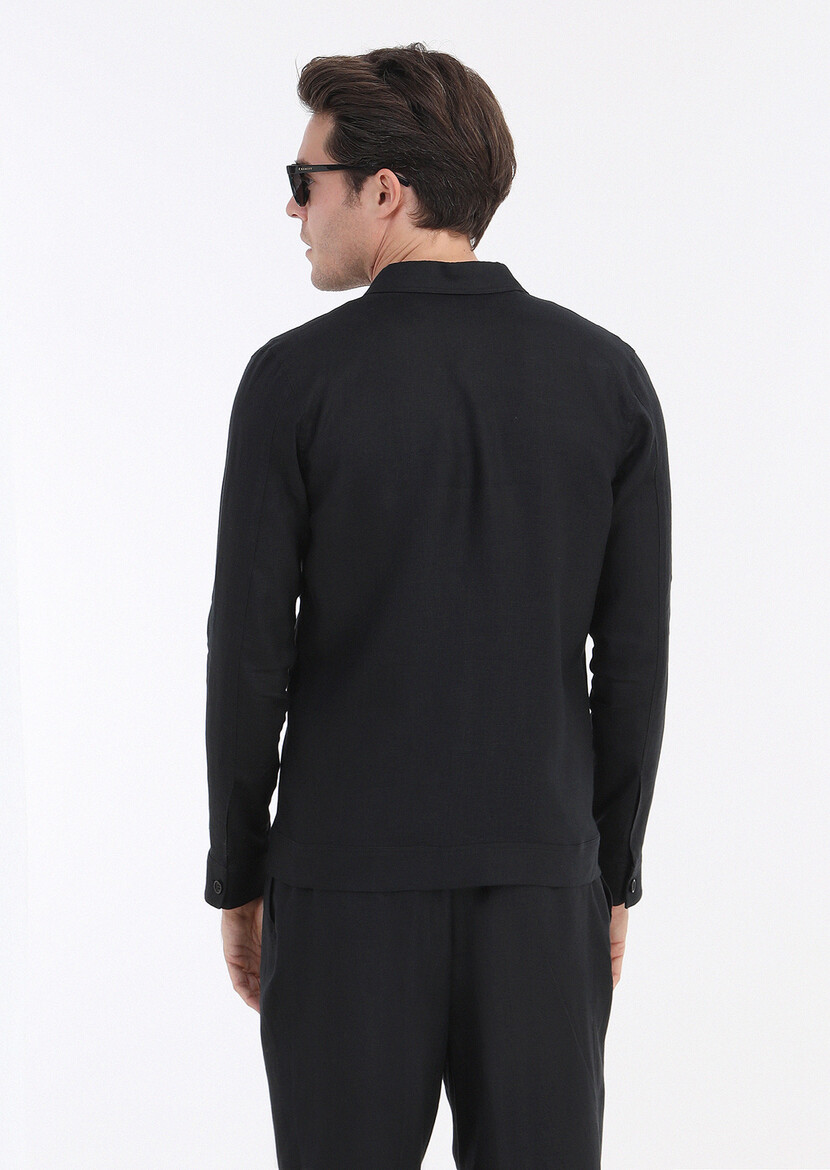 Black Plain Casual Fit 100% Linen Suit - 6