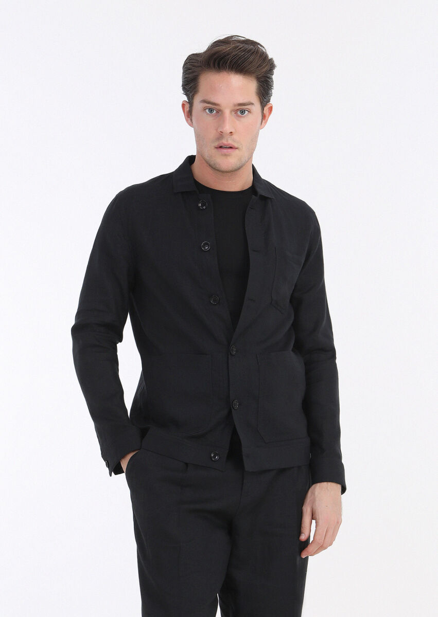 Black Plain Casual Fit 100% Linen Suit - 2