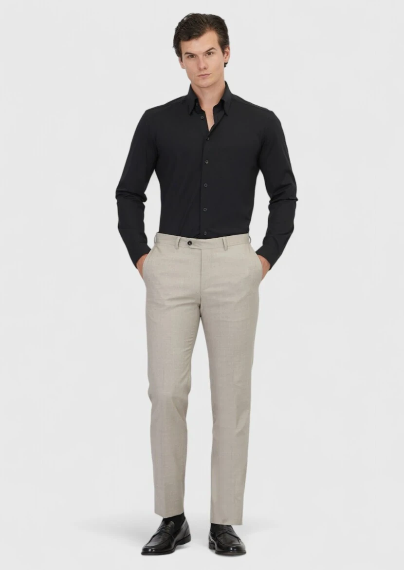 Black Plain Casual Fit Knitting Casual Cotton Blended Shirt 