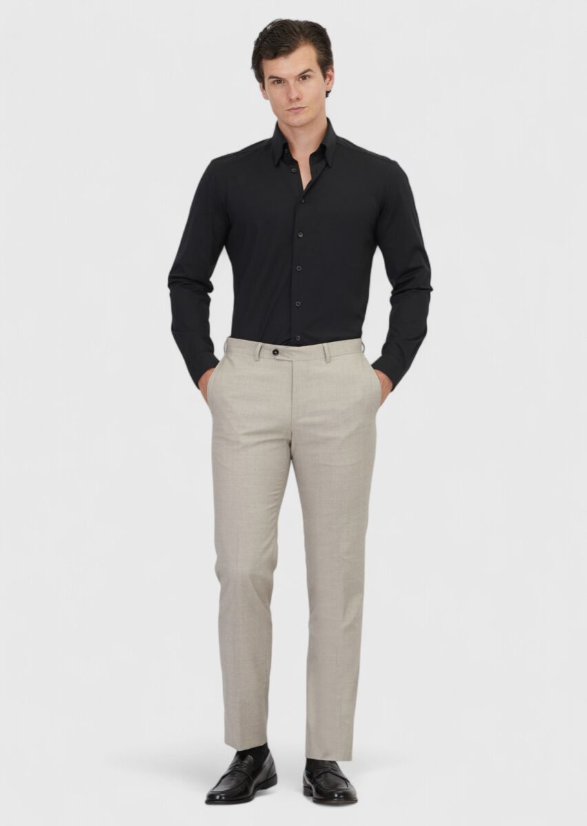 Black Plain Casual Fit Knitting Casual Cotton Blended Shirt - 2