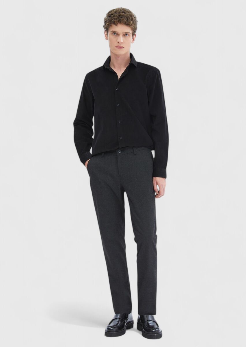 Black Plain Casual Fit Long Weaving Casual 100% Cotton Shirt - 2