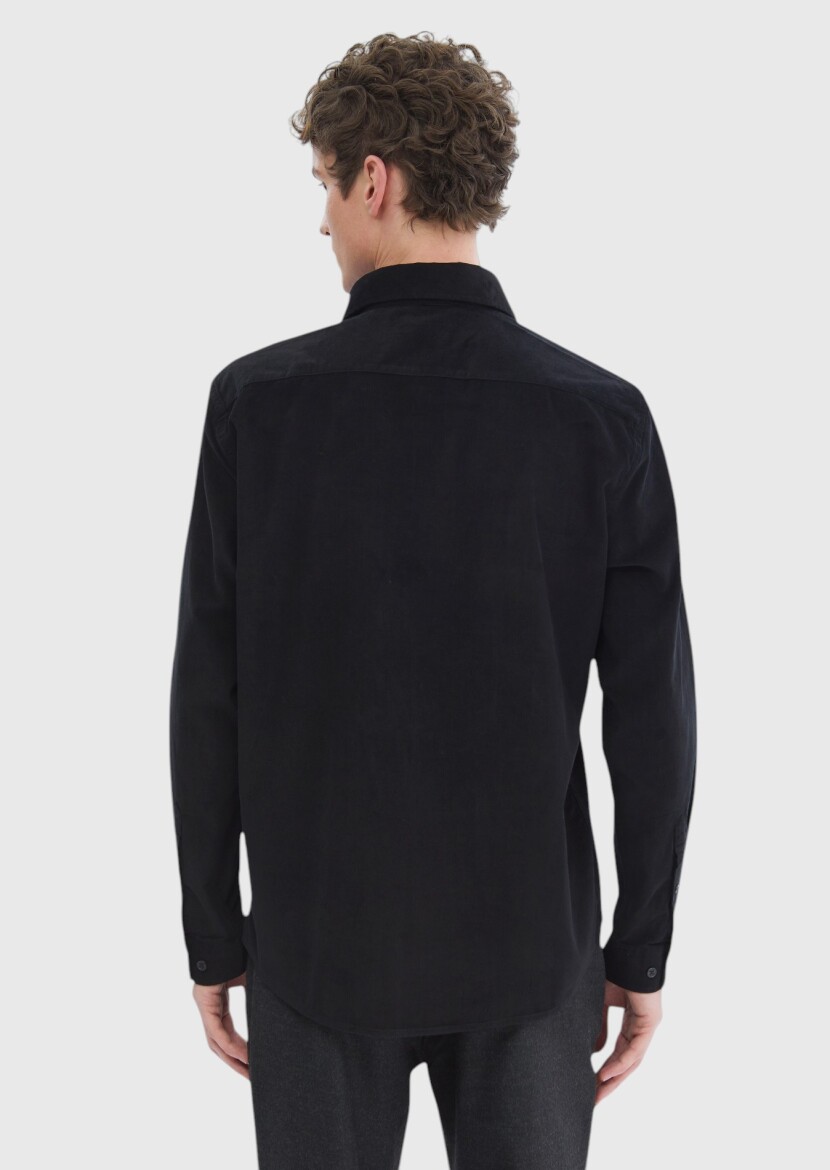 Black Plain Casual Fit Long Weaving Casual 100% Cotton Shirt - 6