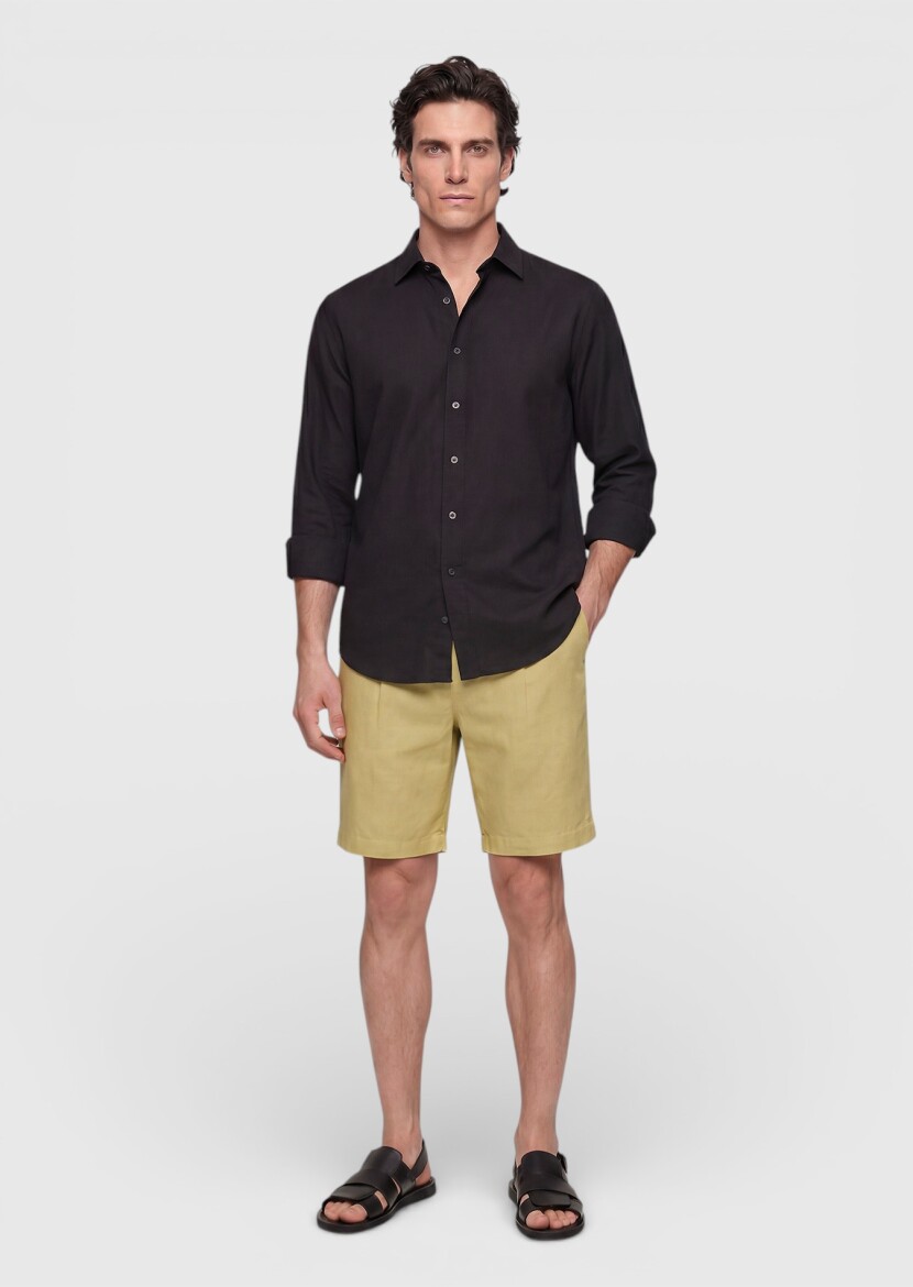 Black Plain Casual Fit Long Weaving Casual 100% Cotton Shirt - RAMSEY