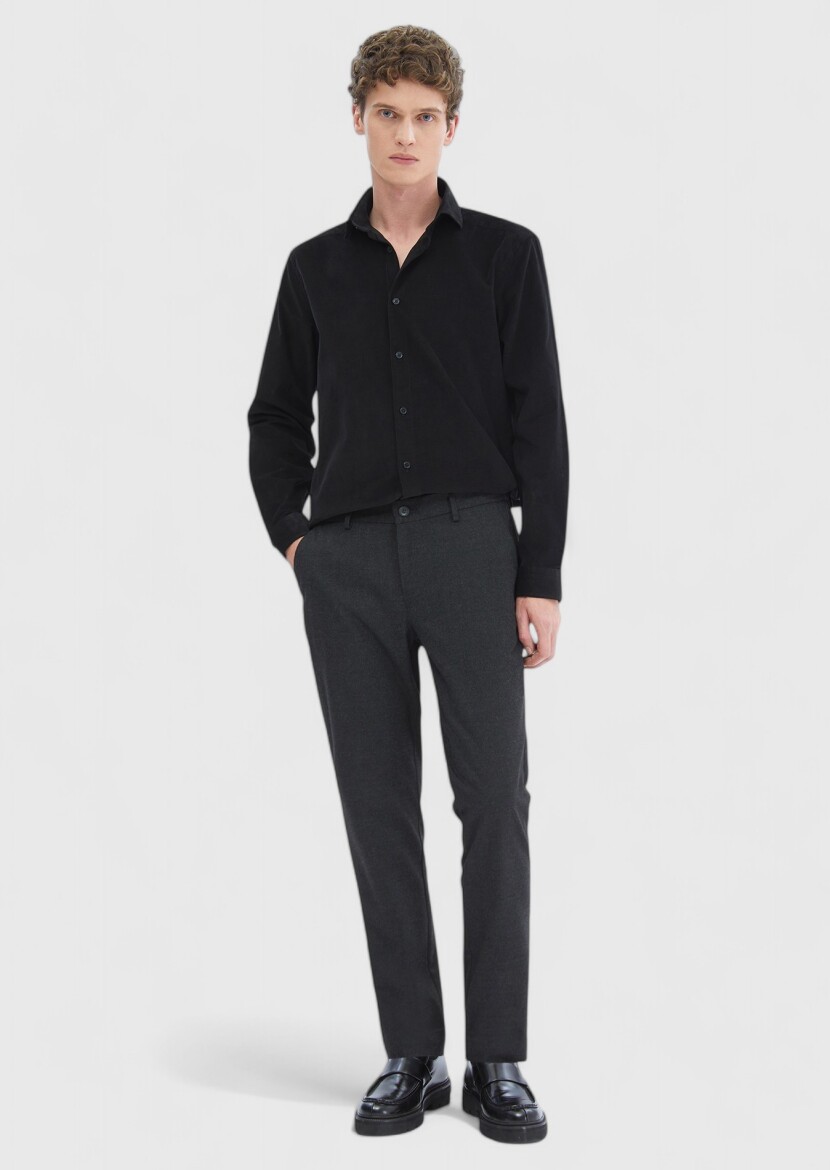 Black Plain Casual Fit Weaving Casual 100% Cotton Shirt 