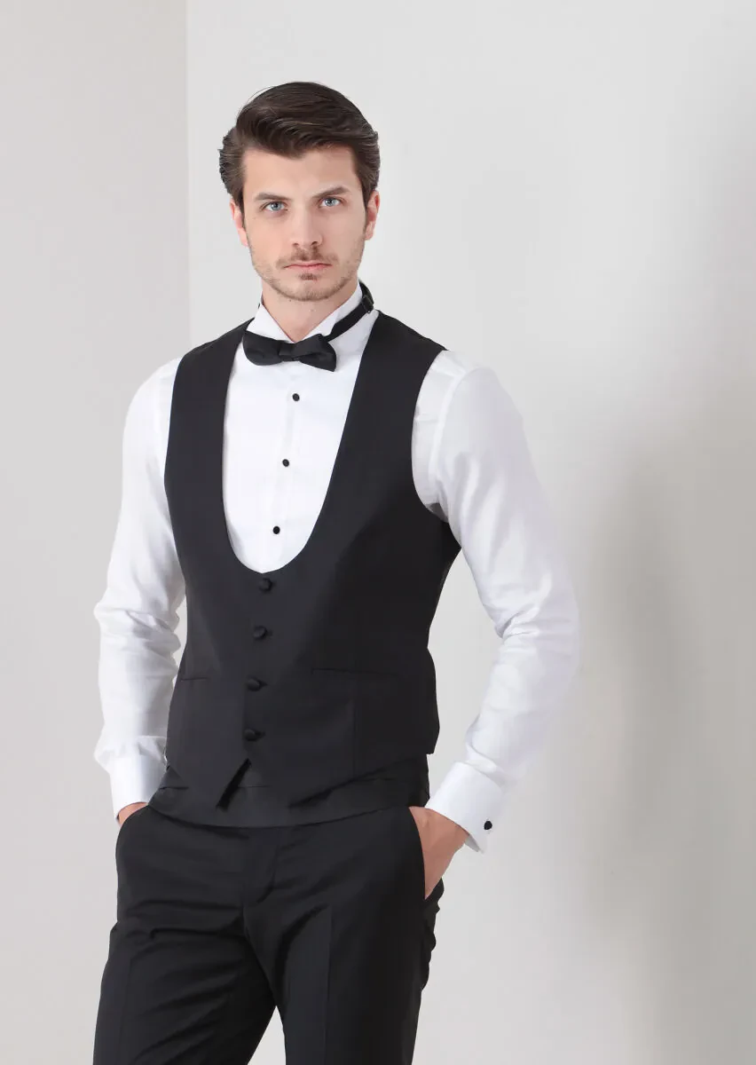 Black Plain Classical Waistcoat - 1
