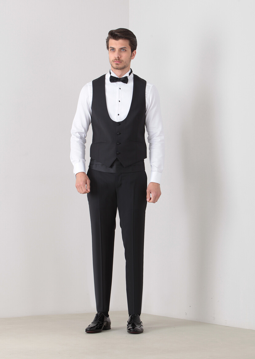 Black Plain Classical Waistcoat - 2