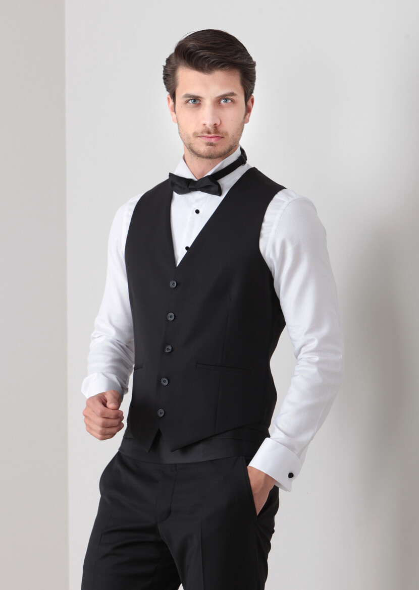 Black Plain Classical Waistcoat - 2