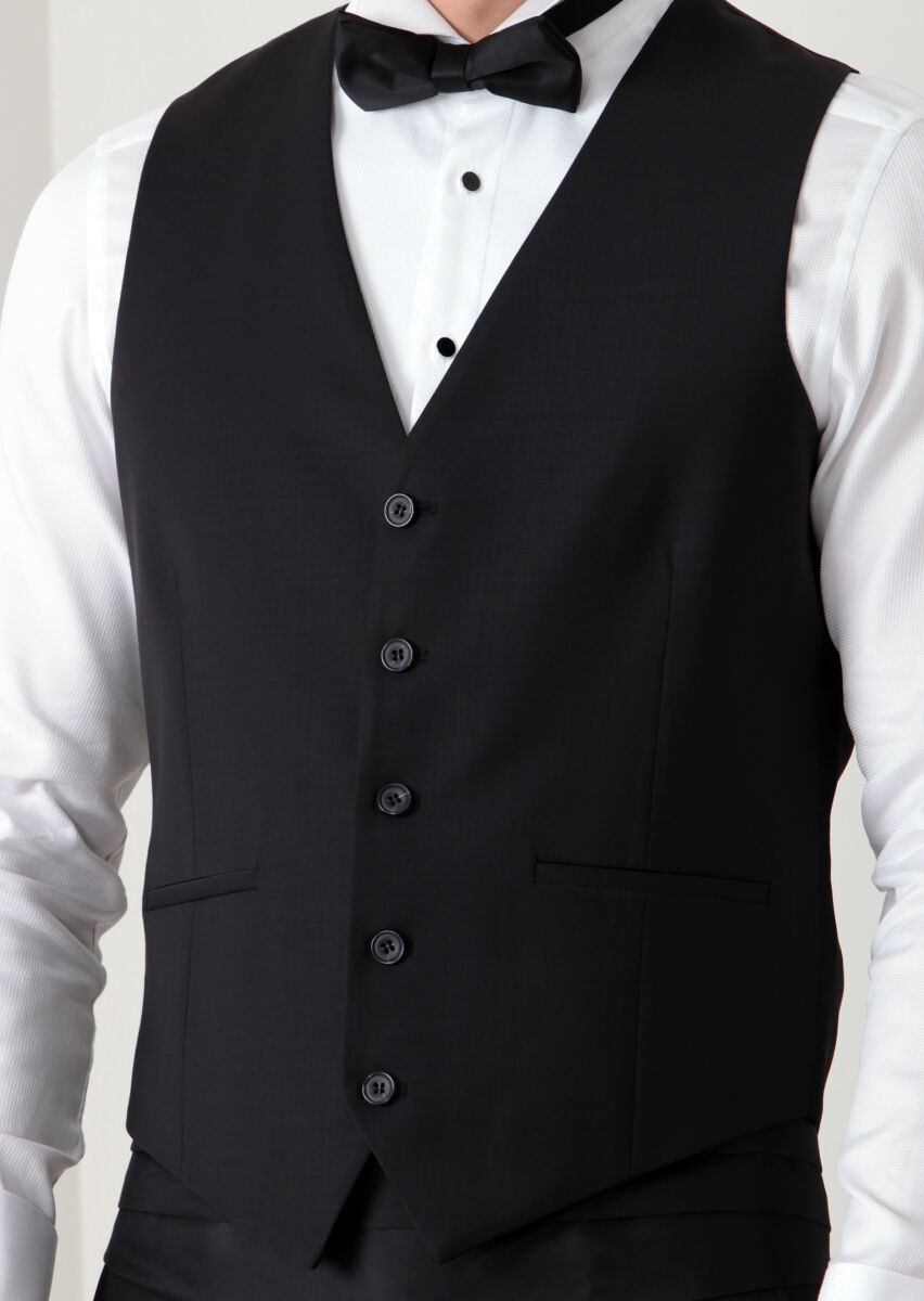 Black Plain Classical Waistcoat - 3