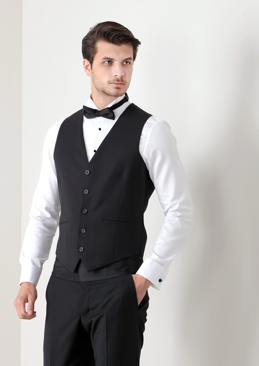 Black Plain Classical Waistcoat - 1