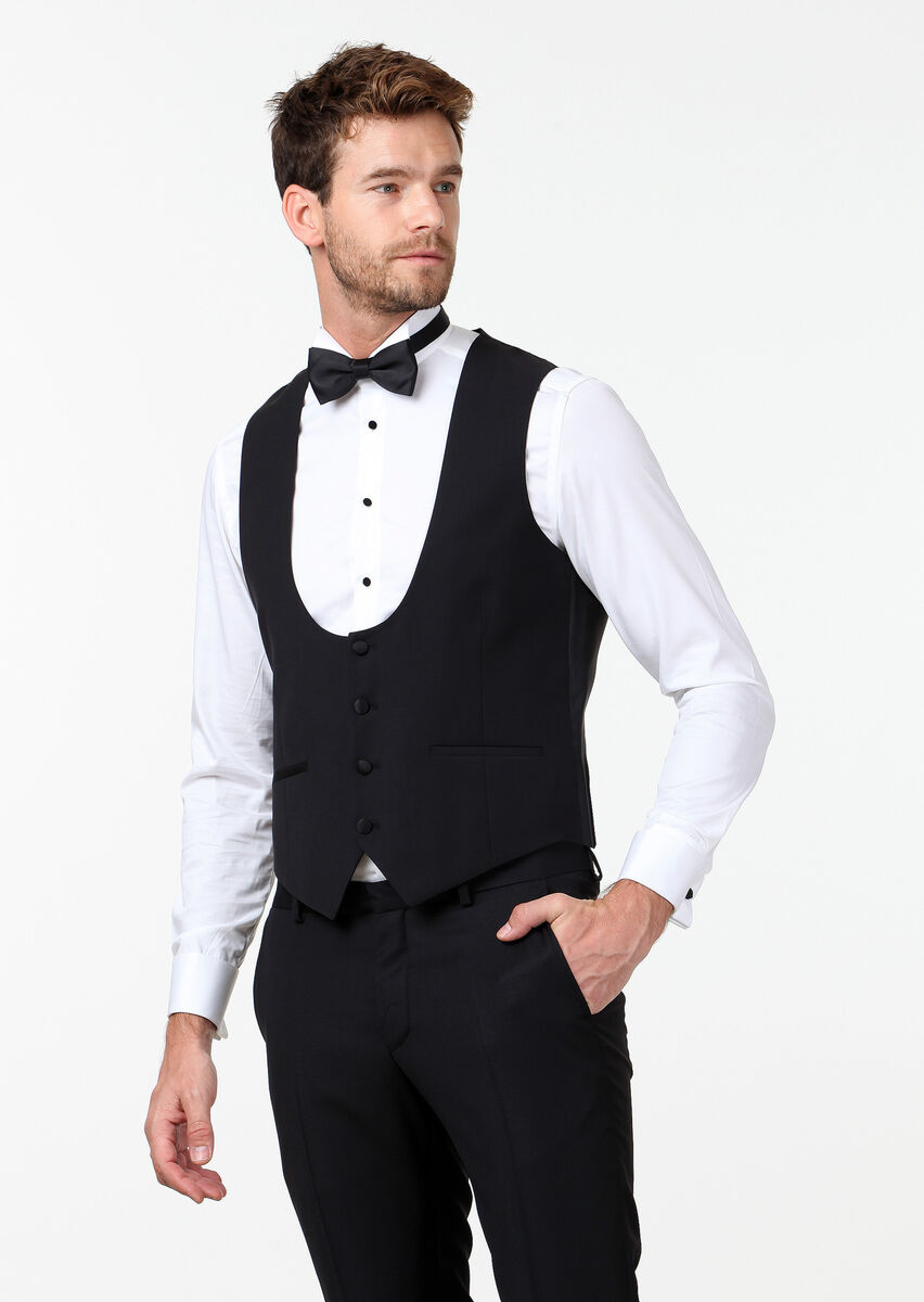 Black Plain Classical Waistcoat - 1