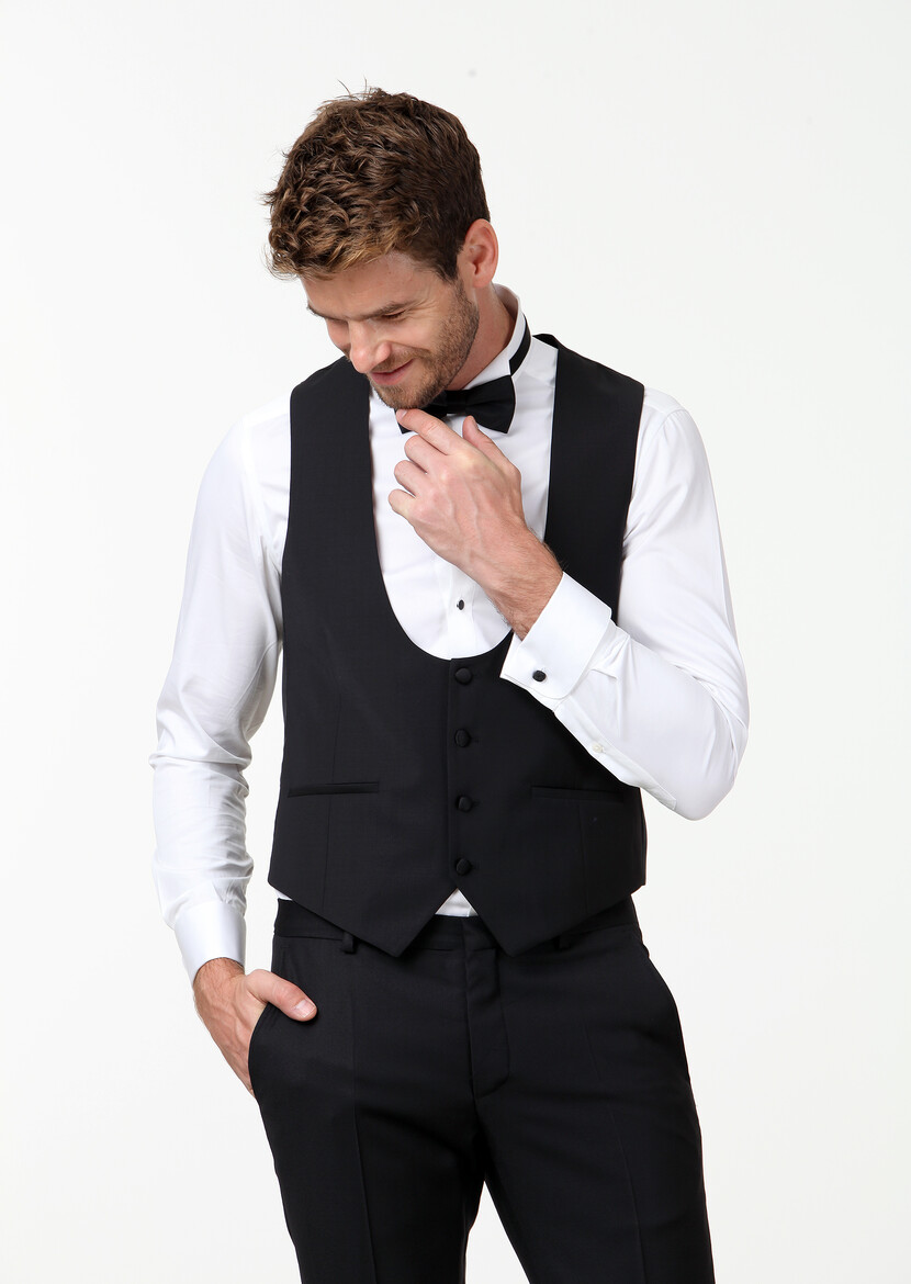 Black Plain Classical Waistcoat - 3