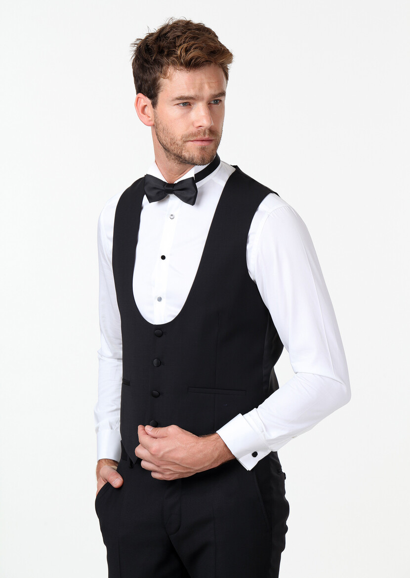 Black Plain Classical Waistcoat - 4