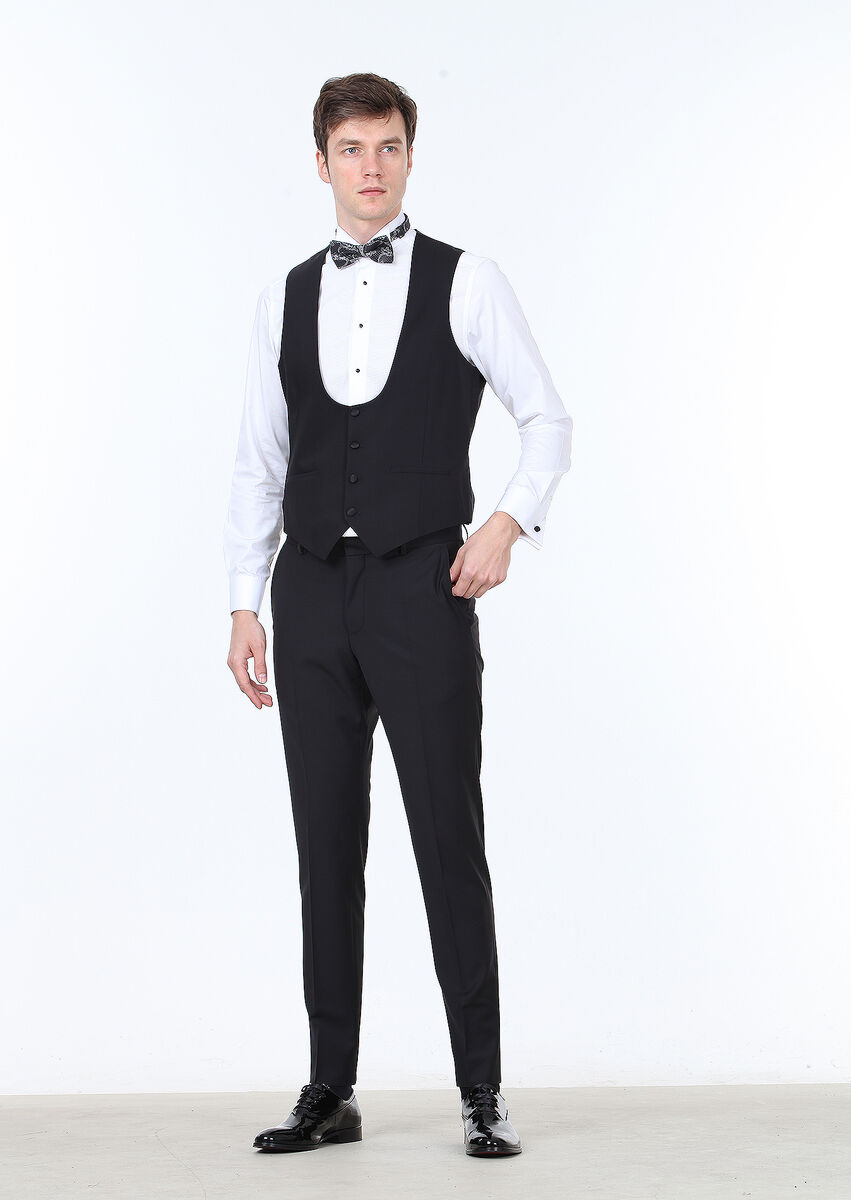 Black Plain Classical Waistcoat - 2