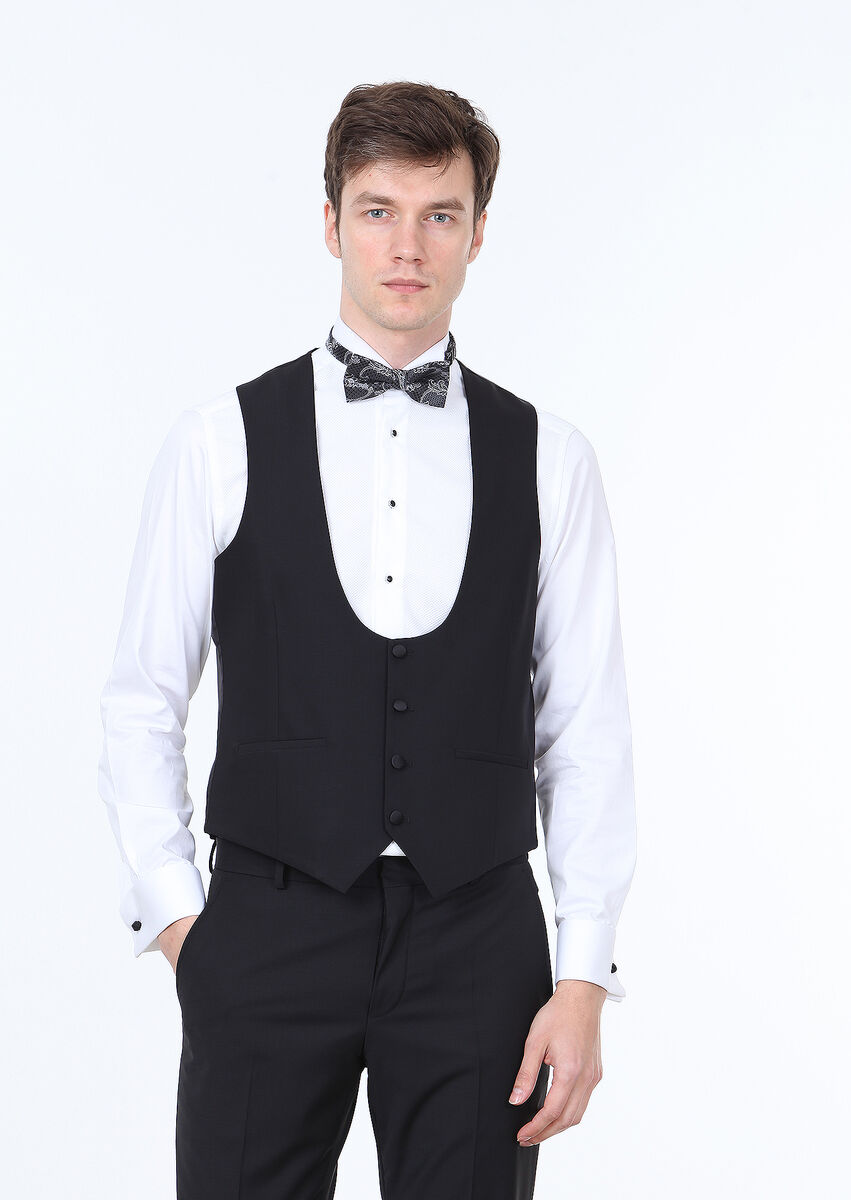 Black Plain Classical Waistcoat - 3