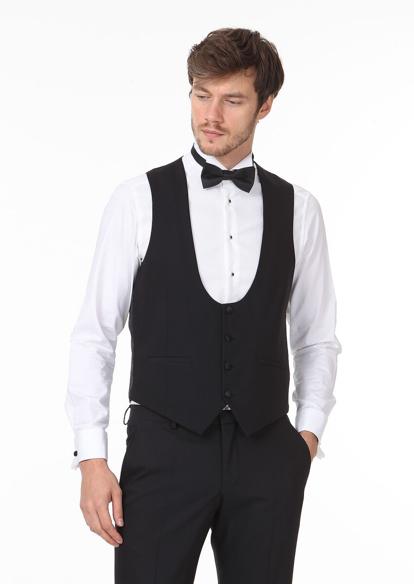 Black Plain Classical Waistcoat - 1