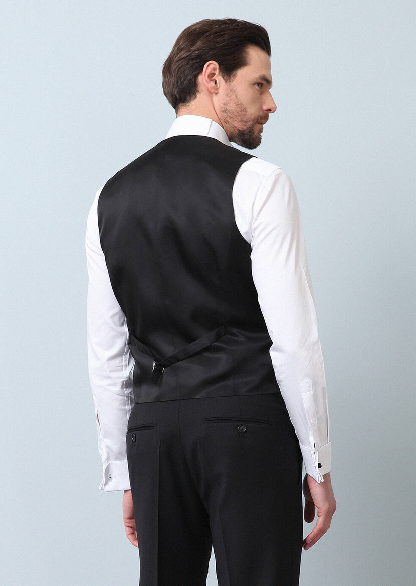 Black Plain Classical Waistcoat - 5