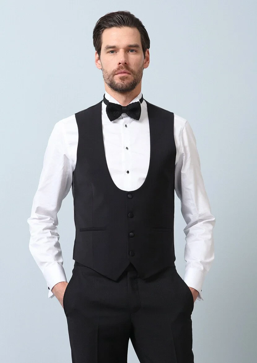 Black Plain Classical Waistcoat - 1