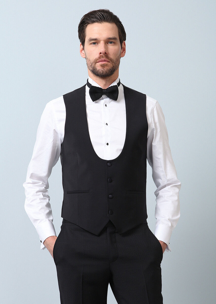 Black Plain Classical Waistcoat - 1