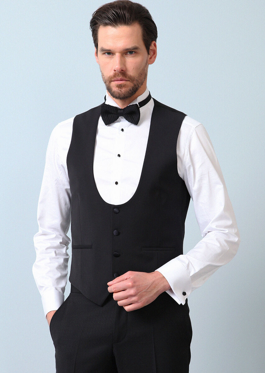 Black Plain Classical Waistcoat - 4