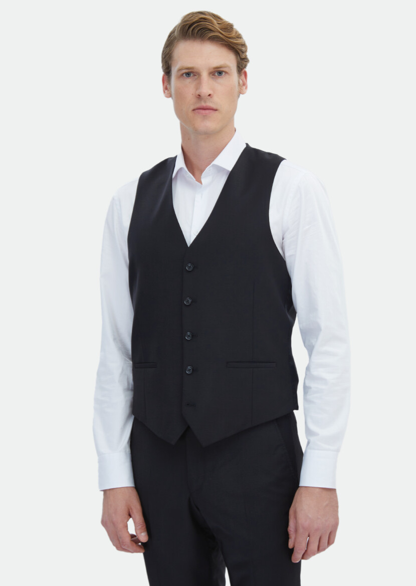 Black Plain Classical Waistcoat - 1