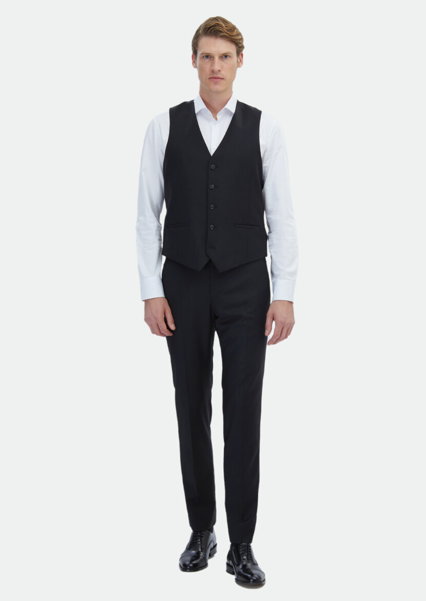 Black Plain Classical Waistcoat - 2