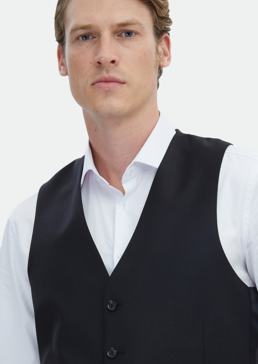 Black Plain Classical Waistcoat - 3