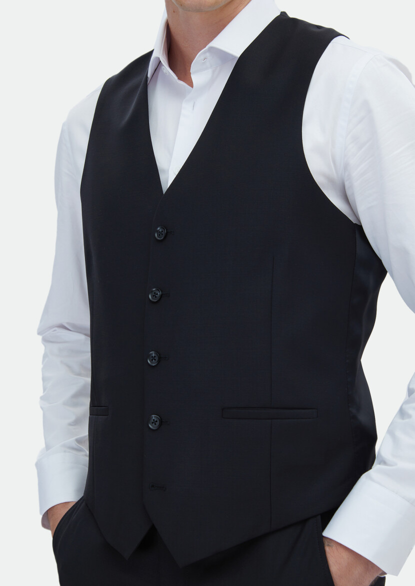 Black Plain Classical Waistcoat - 4