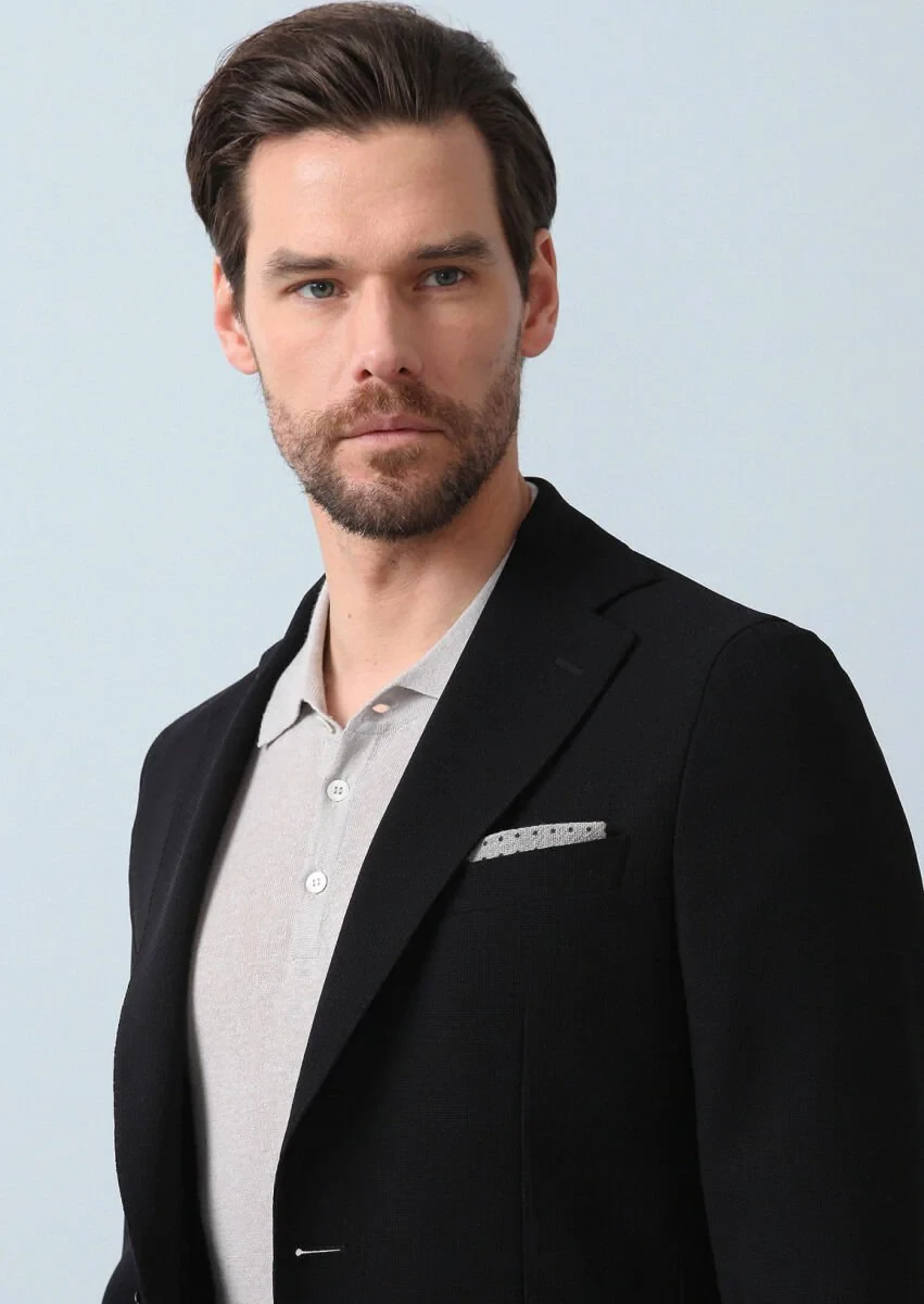 Black Plain Comfort Fit 100% Wool Jacket - 1