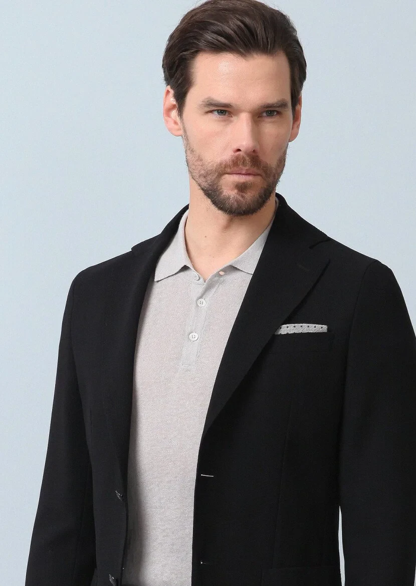 Black Plain Comfort Fit 100% Wool Jacket - 4