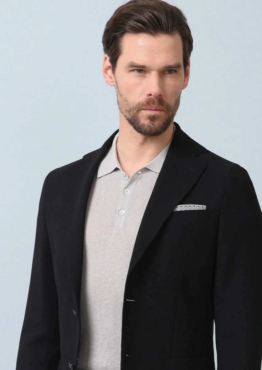 Black Plain Comfort Fit 100% Wool Jacket - 4