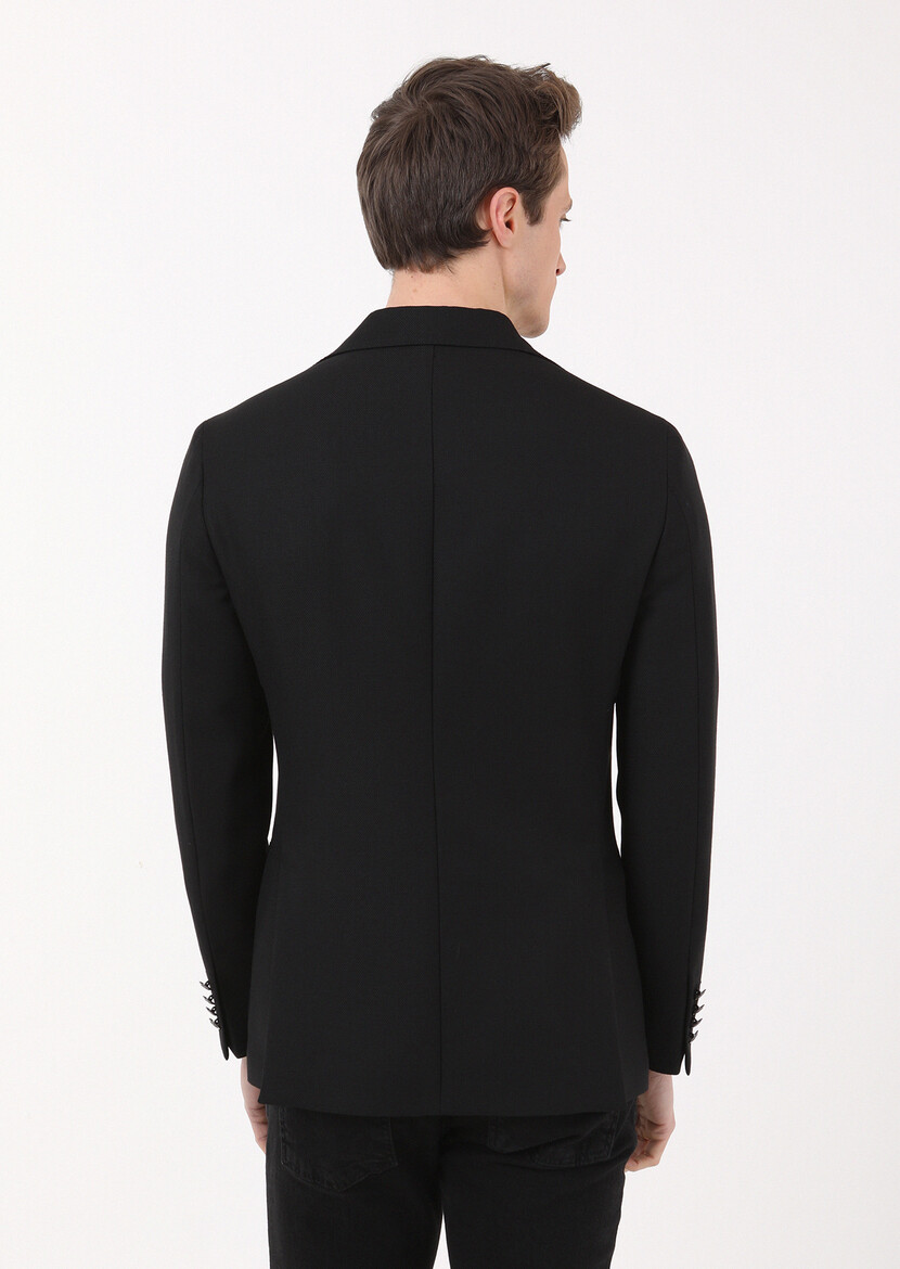 Black Plain Comfort Fit 100% Wool Jacket - 4