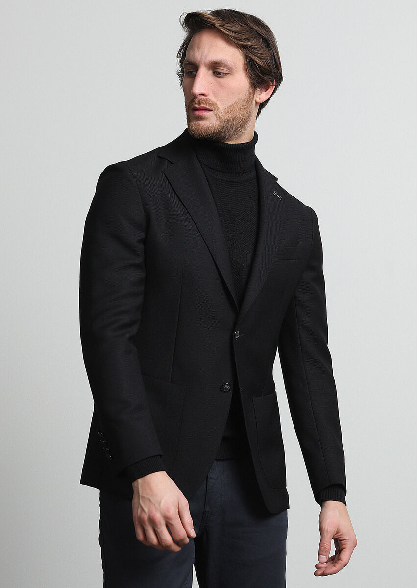 Black Plain Comfort Fit 100% Wool Jacket - 3