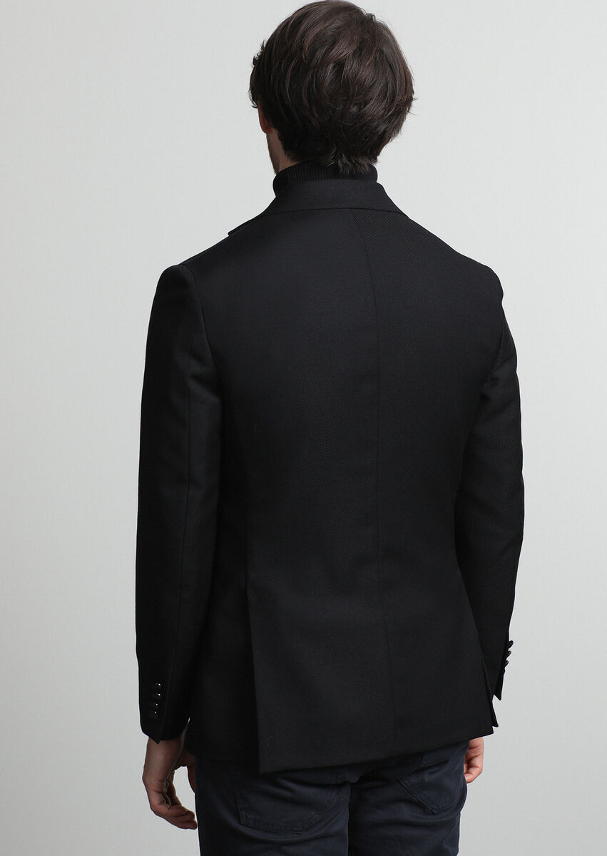 Black Plain Comfort Fit 100% Wool Jacket - 4