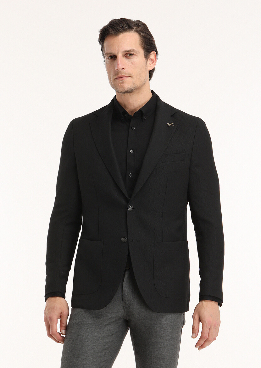 Black Plain Comfort Fit 100% Wool Jacket - 2