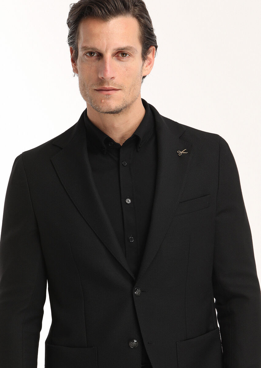 Black Plain Comfort Fit 100% Wool Jacket - 3