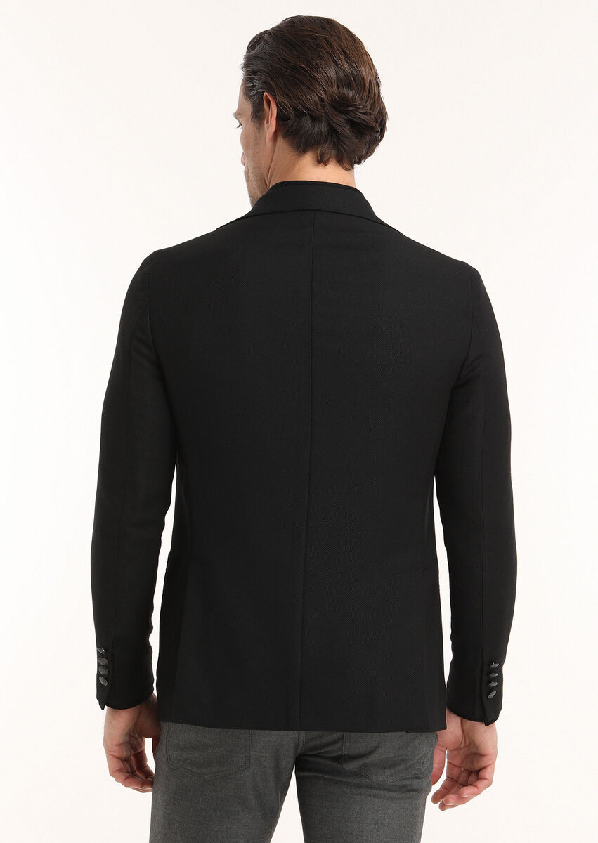 Black Plain Comfort Fit 100% Wool Jacket - 6