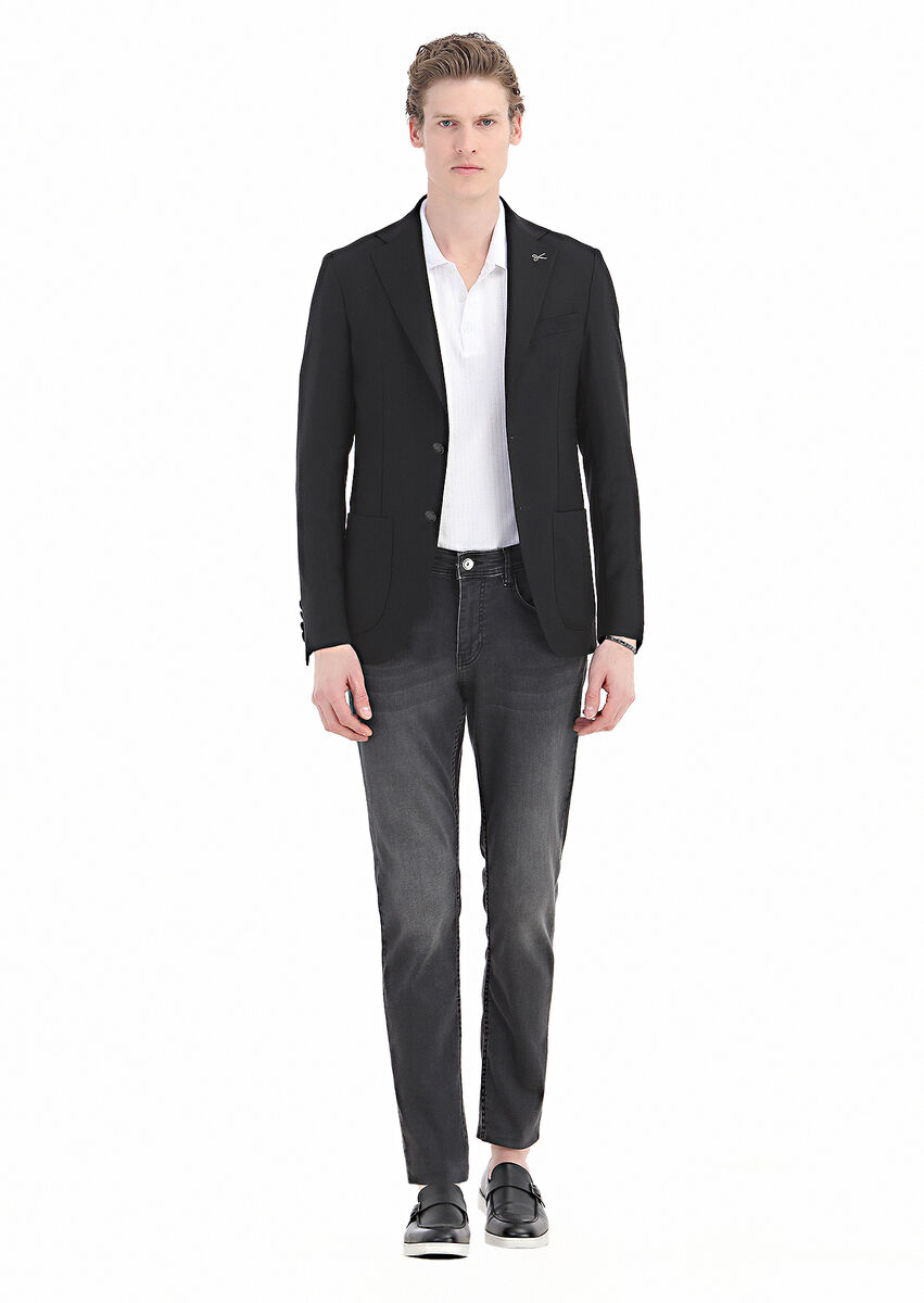 Black Plain Comfort Fit 100% Wool Jacket - 2