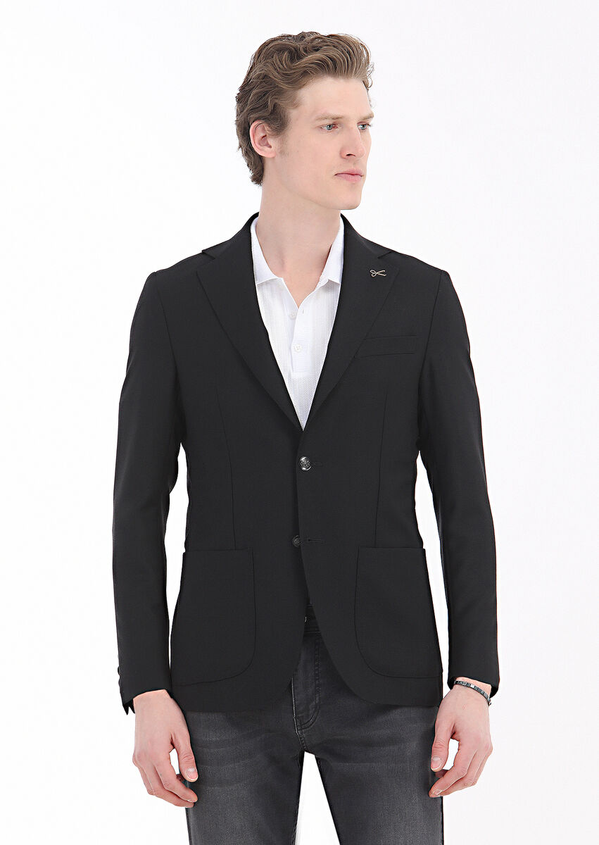 Black Plain Comfort Fit 100% Wool Jacket - 3