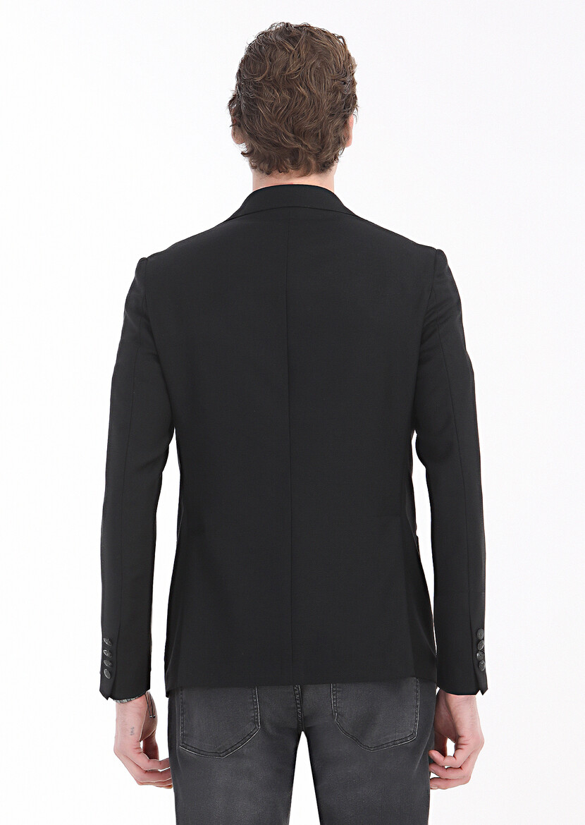 Black Plain Comfort Fit 100% Wool Jacket - 6