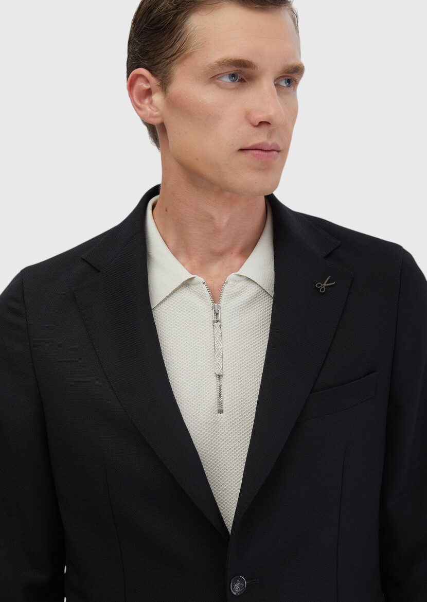 Black Plain Comfort Fit 100% Wool Jacket - 4
