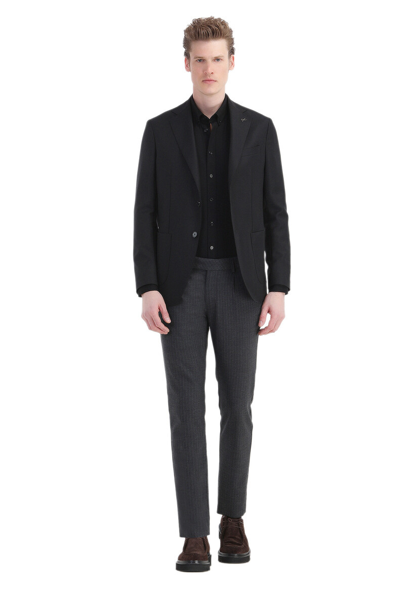 Black Plain Comfort Fit 100% Wool Jacket - 2