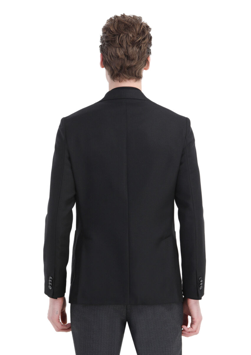 Black Plain Comfort Fit 100% Wool Jacket - 6