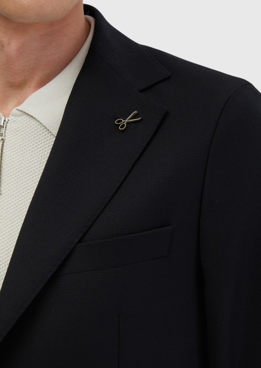 Black Plain Comfort Fit 100% Wool Jacket - 5