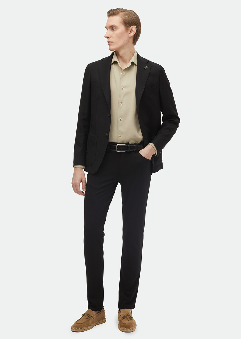 Black Plain Comfort Fit 100% Wool Jacket - 3