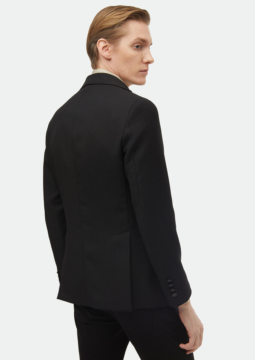 Black Plain Comfort Fit 100% Wool Jacket - 6