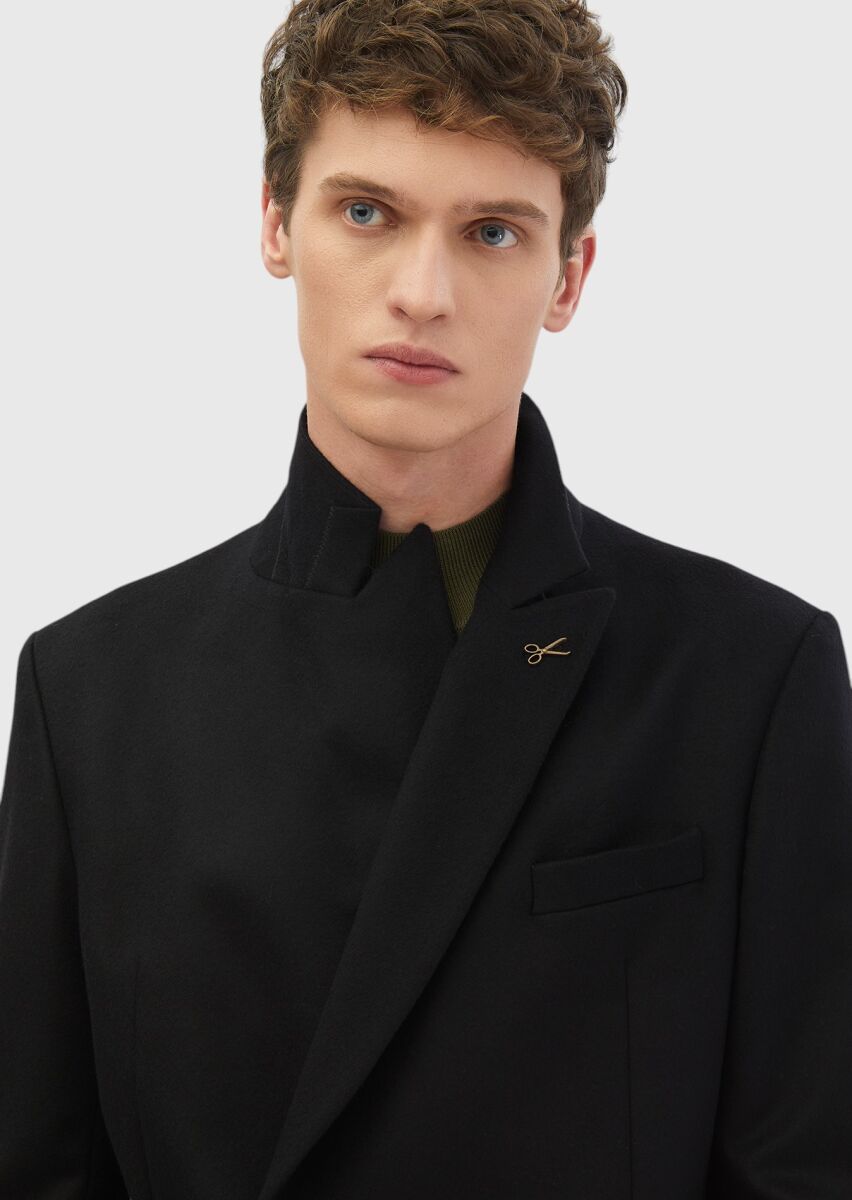 Black Plain Comfort Fit 100% Wool Jacket - 5