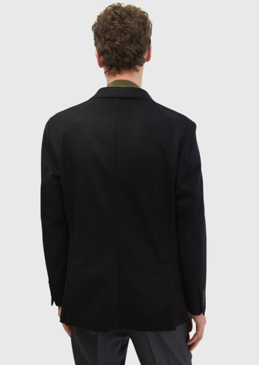 Black Plain Comfort Fit 100% Wool Jacket - 7