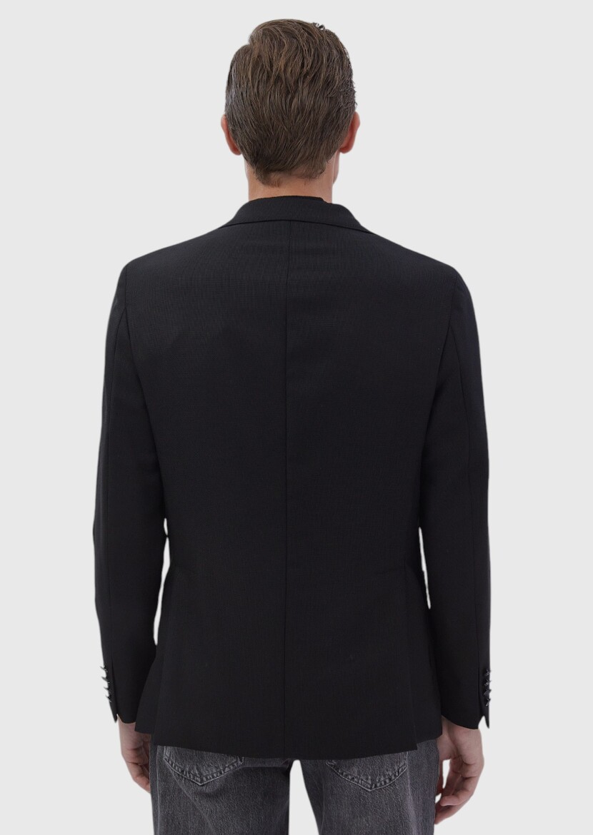 Black Plain Comfort Fit 100% Wool Jacket - 5